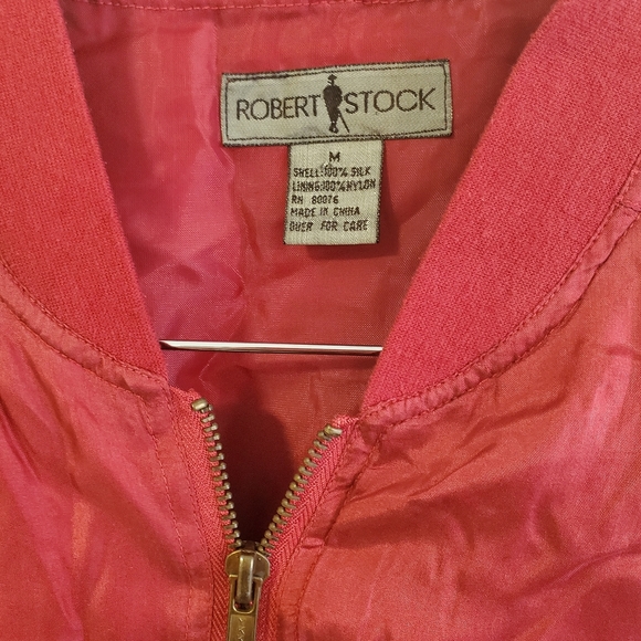 Robert Stock 100% silk lightweight burgundy bomber jacket Size Medium - Picture 4 of 8